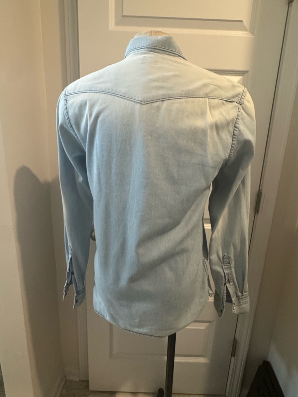 Jack and Jones Pale Blue Denim Snap Front Western Shirt Size Medium - Picture 2 of 8